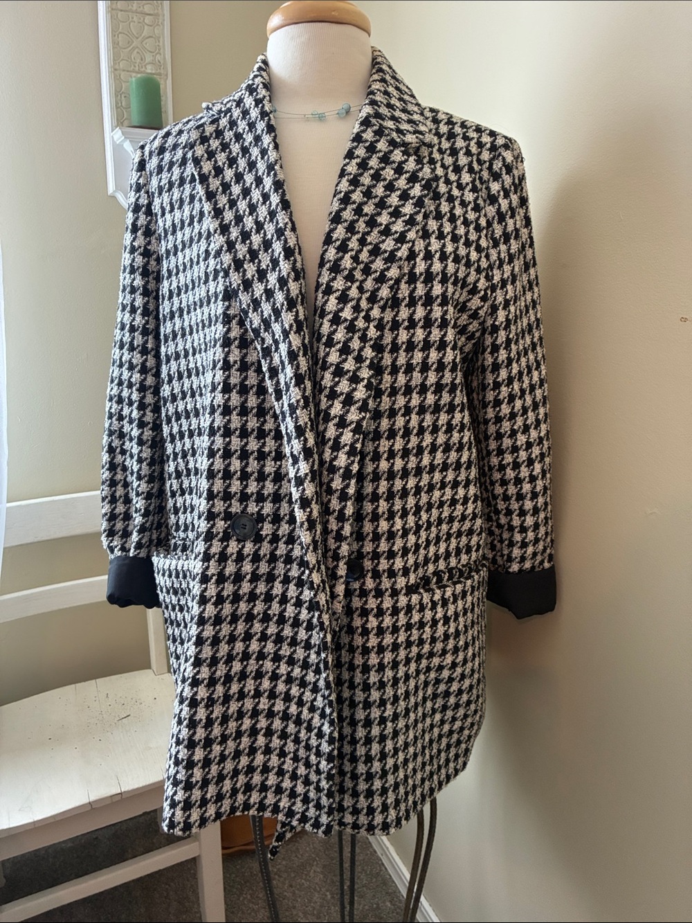 H&M Black & White Houndstooth Blazer Coat